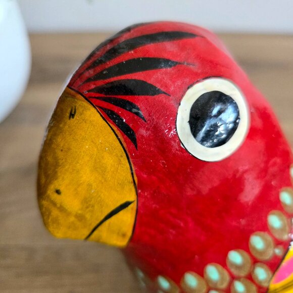 Mexican 5.5''tall paper mache hand painted Tonala bird. Traditional folk art. - Picture 9 of 9